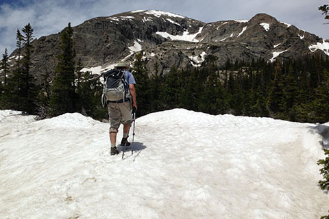 snow covering the trail to Pear Lake
