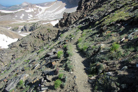 Descending to the west from the divide.