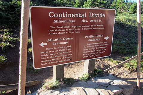 Milner Pass sign designating the Continental Divide