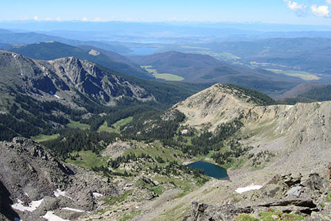 Julian Lake and south to Grand Lake from the summit of Ida