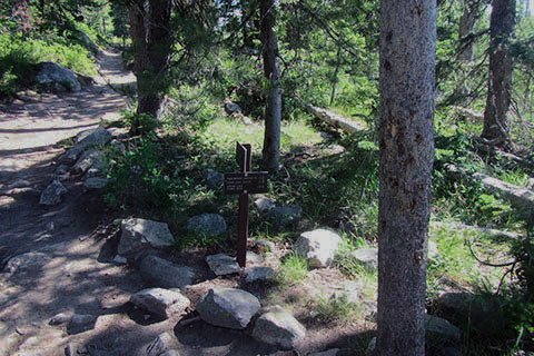 Trail directional Sign at the junction with the String Lake Loop Trail