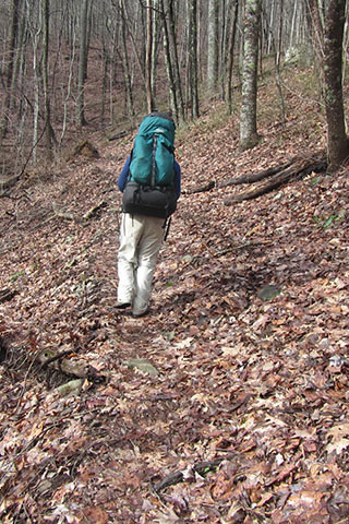 Backpacker hiking the Long Hungry Ridge Trail