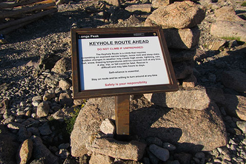 Safety sign in the Boulderfield along the Keyhole Route of Longs Peak - Rocky Mountain National Park