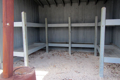 inside Shelter - dirt floor and bunks