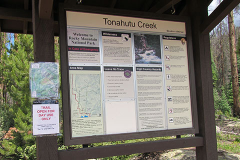 Photo of the Tonahutu Creek Trail Kiosk - filled with a map and trail information