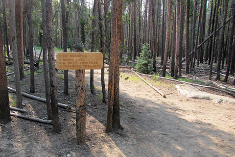 Trail Sign showing directions to Big Meadow, Grand Lake, North Inlet Trailhead, Tonahutu Trail