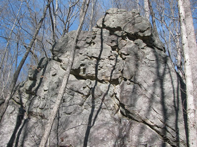 Big Rock on the right side of the trail, thirty five feet tall