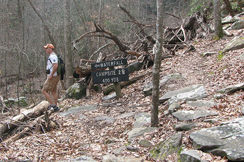 Junction with the waterfall side trail below Campsite 2